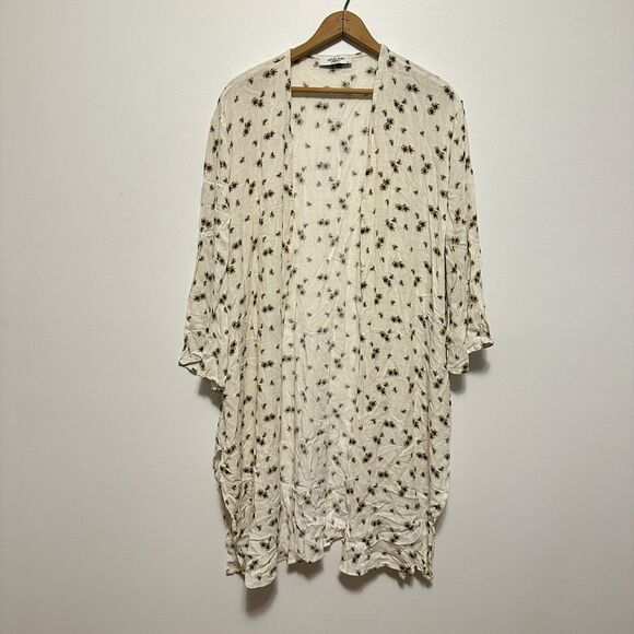 Carly Jean Los Angeles Cream Floral Kimono Cardigan Duster Womens M Boho Western - Picture 1 of 7